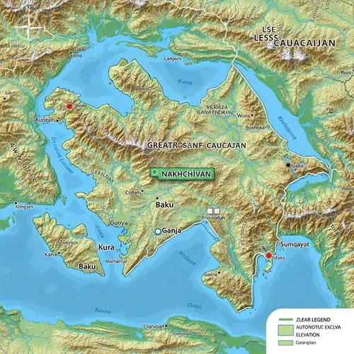 Detailed Topographic Map of Azerbaijan with Nakhchivan Location