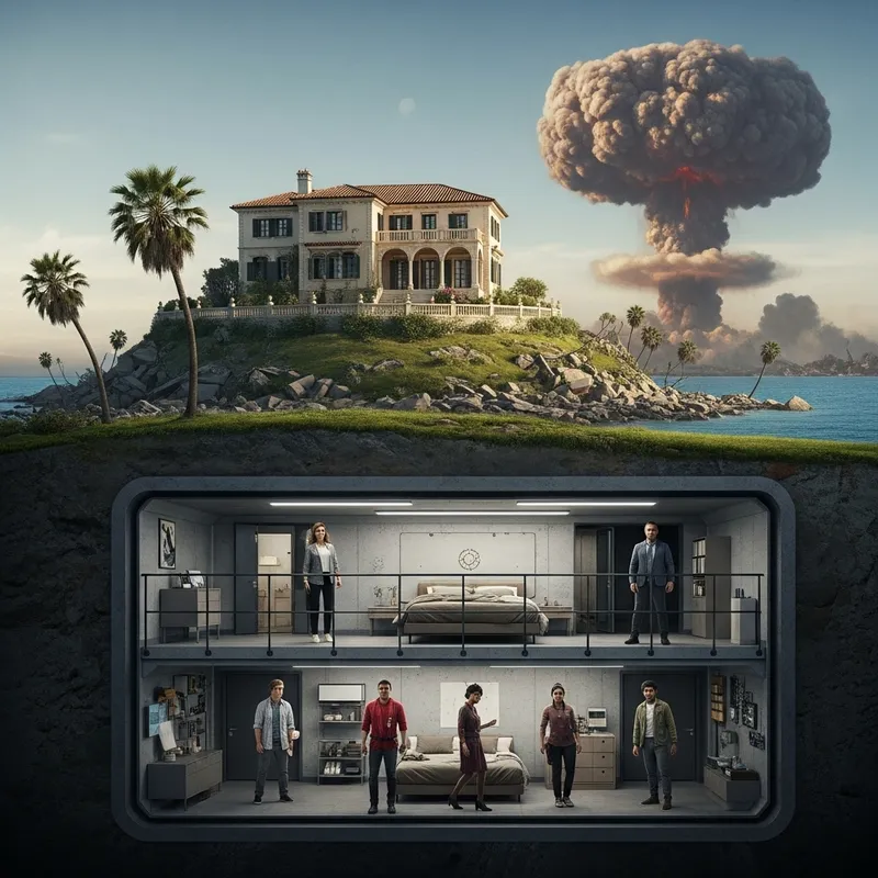 Stark Contrasts: Villa Overlooking Devastation with Hidden Bunker