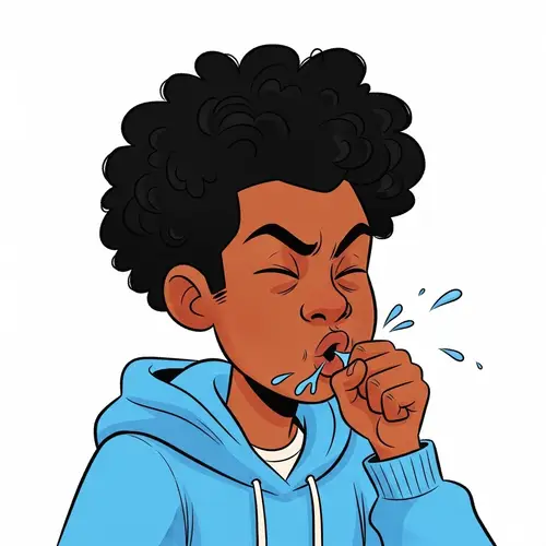 Vibrant Cartoon Character Coughing | Children's Book Style