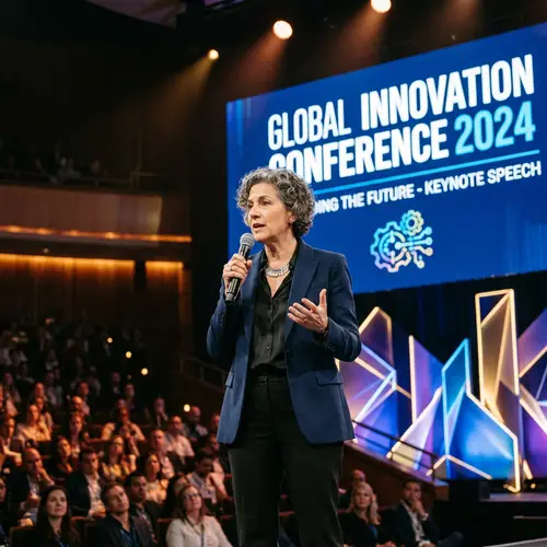 Keynote Speaker Model on Stage at Conference