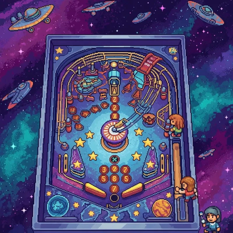 Pixel Art Space Pinball Game Scene