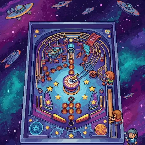 Pixel Art Space Pinball Game Scene
