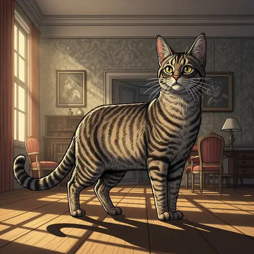 Detailed Illustration of a Majestic Cat - Vintage Room Setting