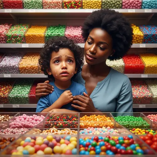 Heartfelt Moments: Boy Cries for Candy with Mom