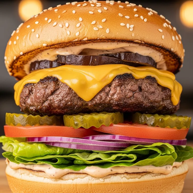 Delicious Large Hamburger with Fresh Ingredients