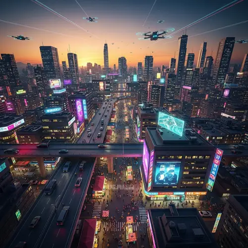 Futuristic Sunset Metropolis with Neon Glow | Cyberpunk Cityscape