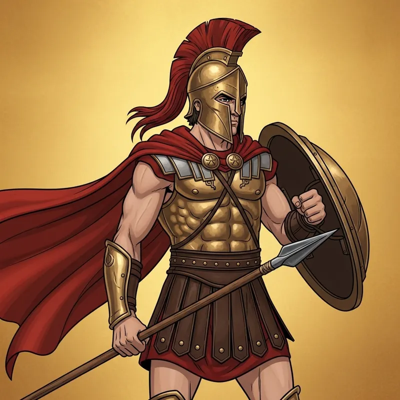 Spartan Icon: Historic Warrior, Muscular Build, Traditional Armor