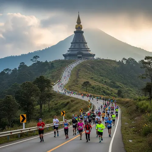 Run across Winding Road to Doi Inthanon Peak
