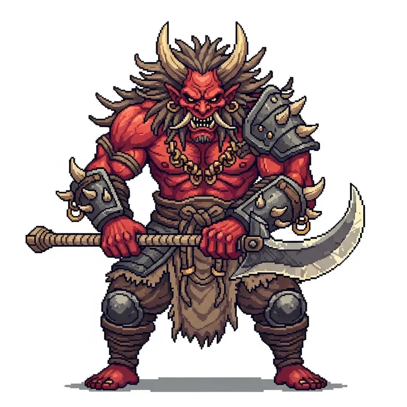 Pixel Art Male Oni with Glaive - Mythical Warrior