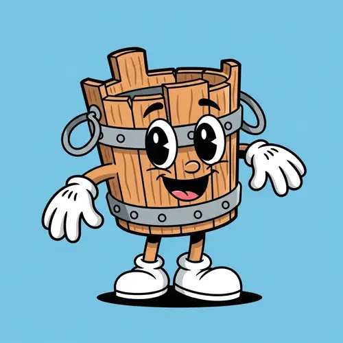 Whimsical Cartoon Wooden Pail Illustration