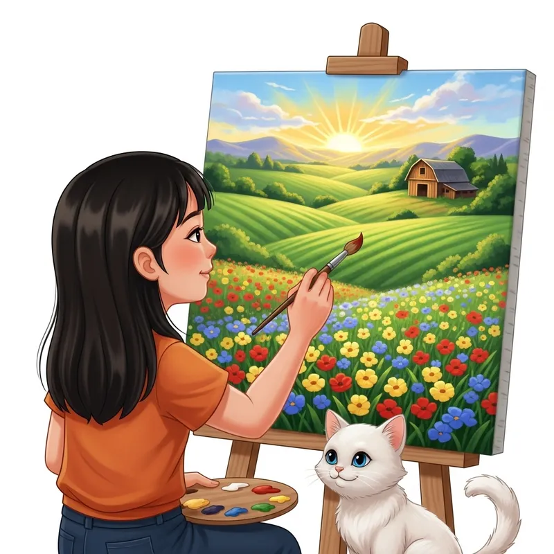 Sunrise Garden Painting in Countryside | Young Asian Artist