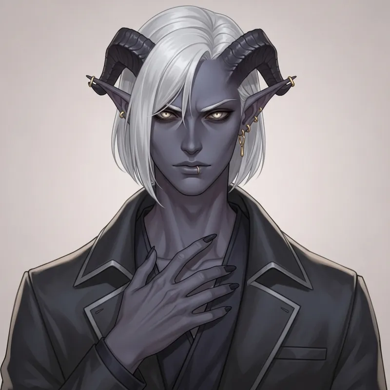 Expressive 21-Year-Old Male Tiefling with Golden Eyes | Dark Grey Skin