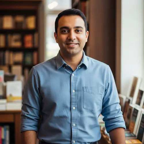 South Asian Man in Casual Clothes with Kind Eyes