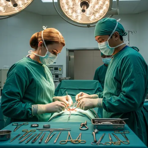 1960's Female Doctor in Intense Surgical Operation