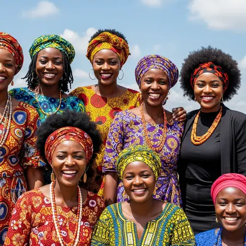 Smiling African Women in Traditional and Modern Outfits