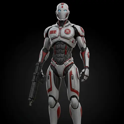 Fictional Sci-Fi Soldier Robot - Sleek Design Full Body Image
