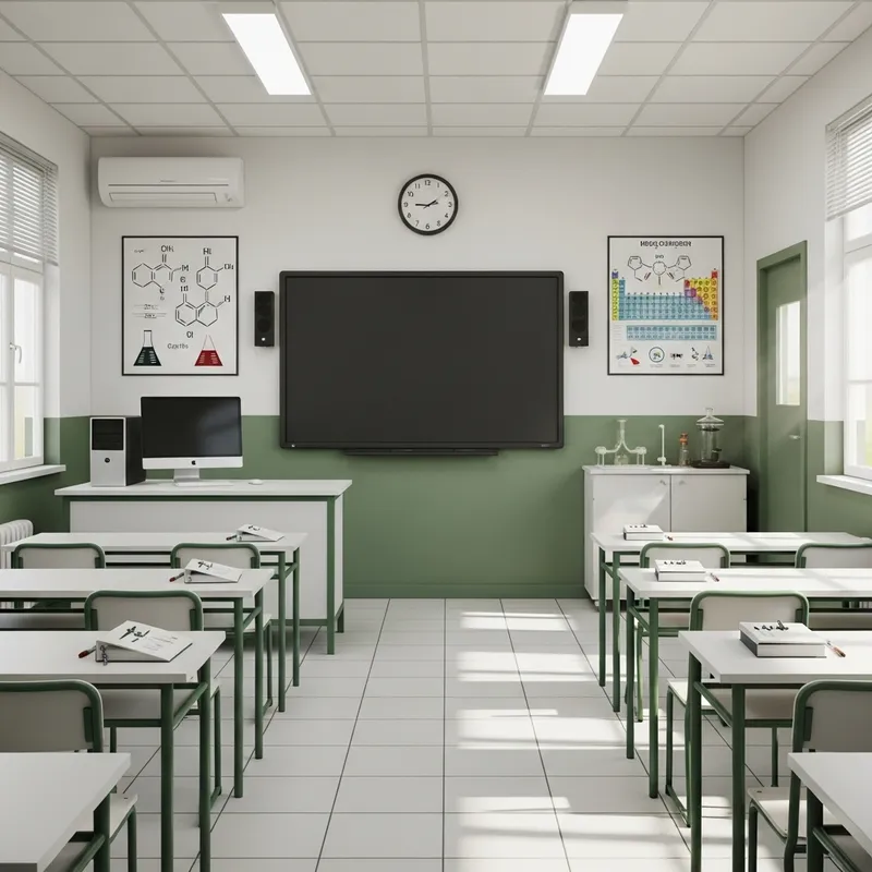 3D Chemistry School Classroom with Electronic Blackboard & Computer