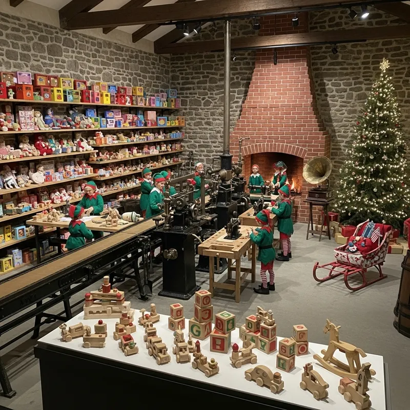 Enchanting Elf Workshop: Handcrafted Toys, Festive Atmosphere
