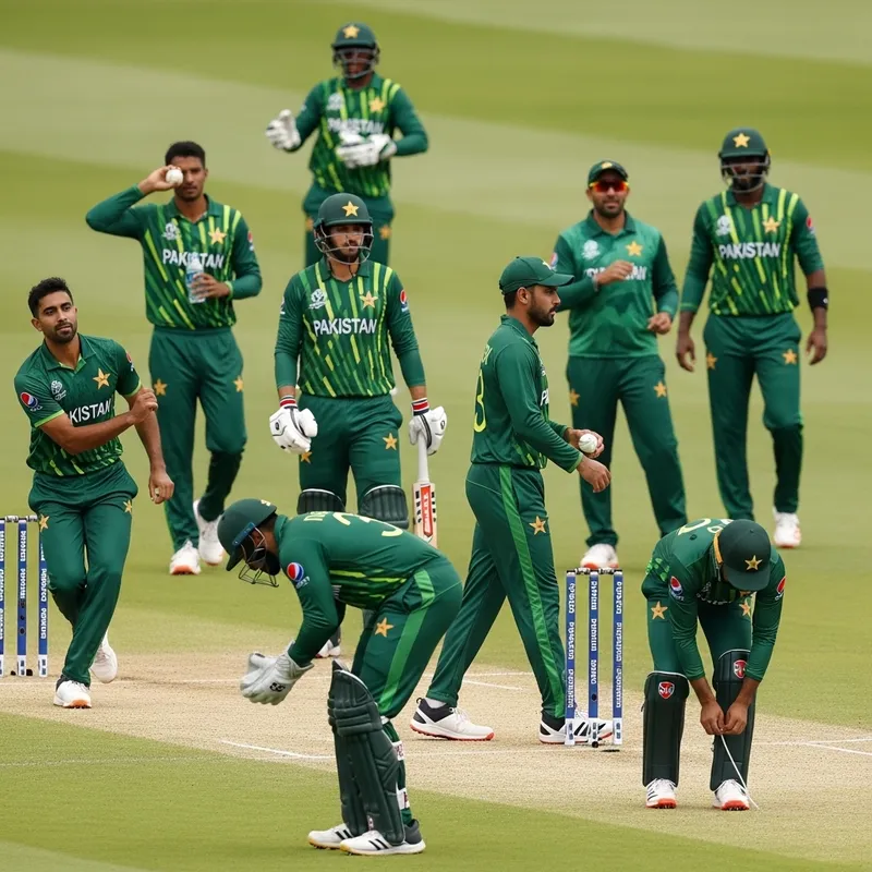Pakistan Cricket Team Players in Uniform on Field Pakistan Cricket Team Players in Uniform on Field
