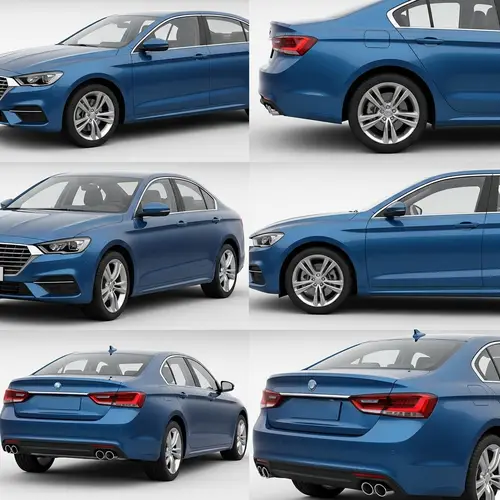Detailed Contemporary Sedan Car in Shiny Metallic Blue | Aerodynamic Design