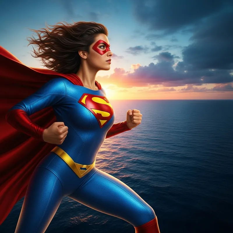 Dynamic Hispanic Superhero Overlooking the Sea