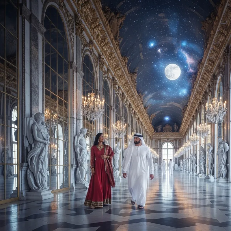 Moonlit Hall of Mirrors: A Dreamy Stroll