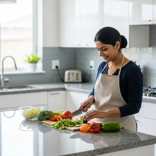 South Asian Woman Cooking in Modern Kitchen