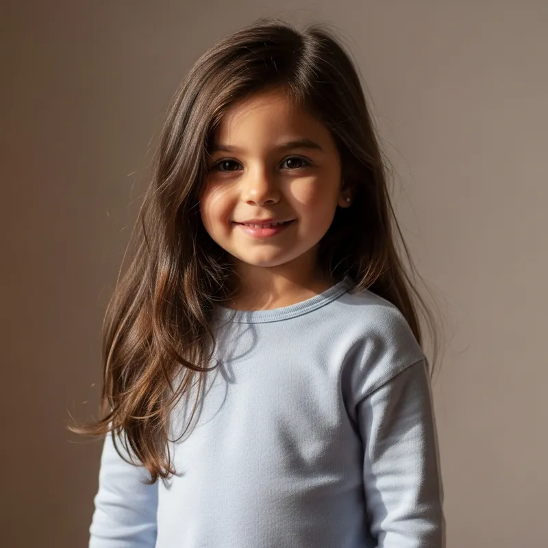 Beautiful Petite Hispanic Girl with Flowing Brown Hair