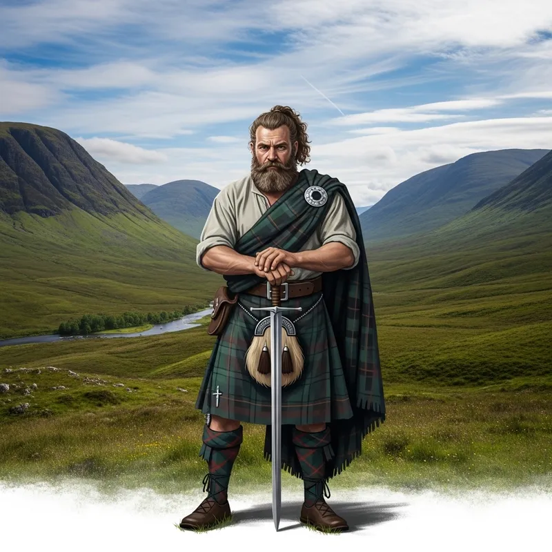 Highlander Warrior in Scottish Highlands Landscape Highlander Warrior in Scottish Highlands Landscape