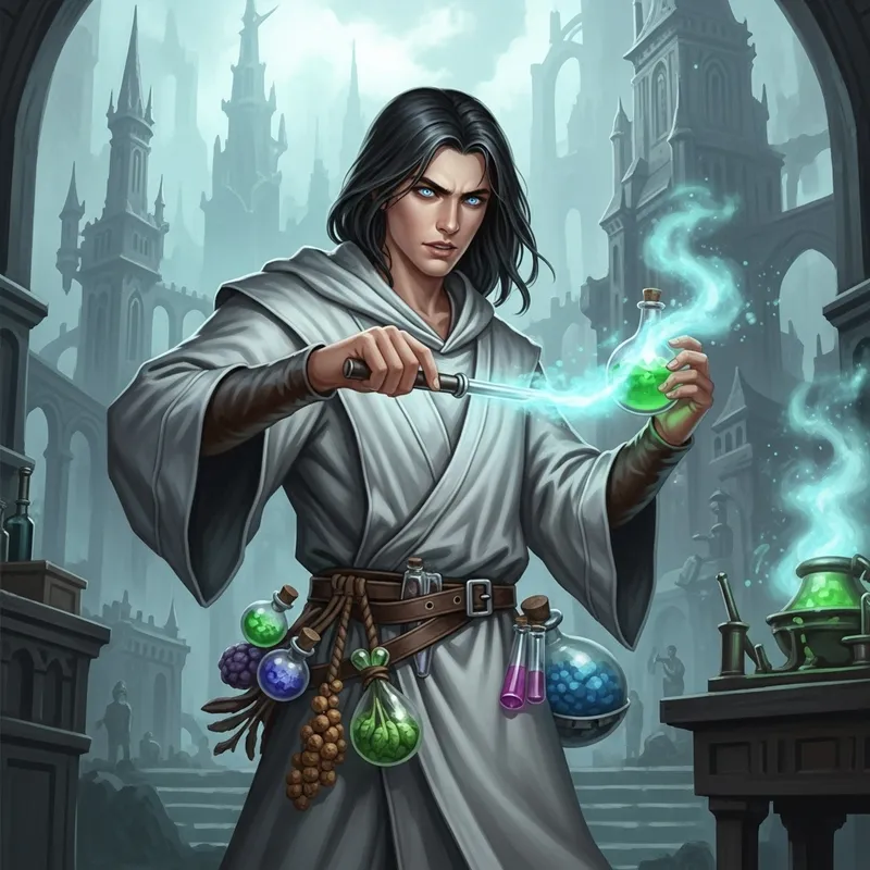 Young and Handsome Alchemist's Apprentice in High Fantasy Style