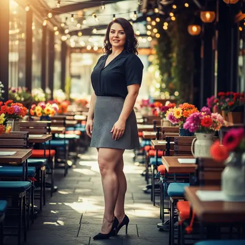 Confident Fuller-Figured Caucasian Woman in Stylish Mini Skirt
