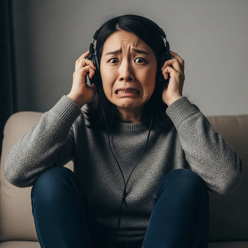East Asian Individual Terrified listening to Music - Expression of Fear