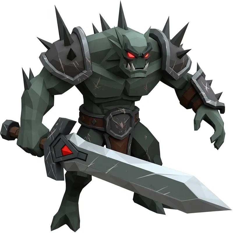Low Poly 3D Antagonist Creature with Sword