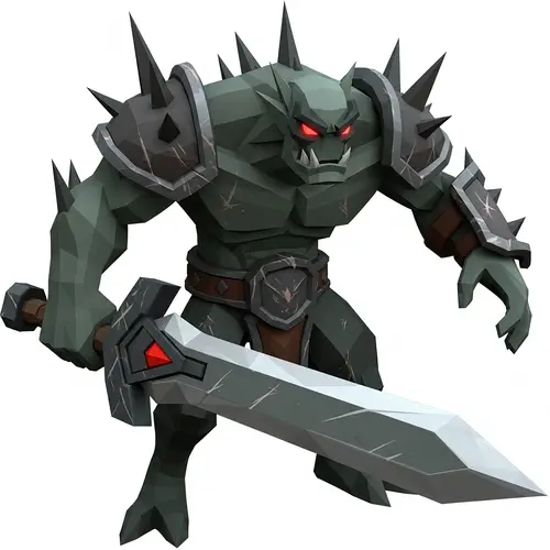 Low Poly 3D Antagonist Creature with Sword