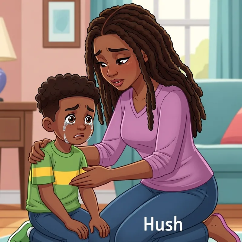 Heartwarming Cartoon: Black Mother Comforts 5-Year-Old Son
