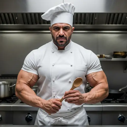 Muscular Middle-Eastern Chef in Traditional Attire