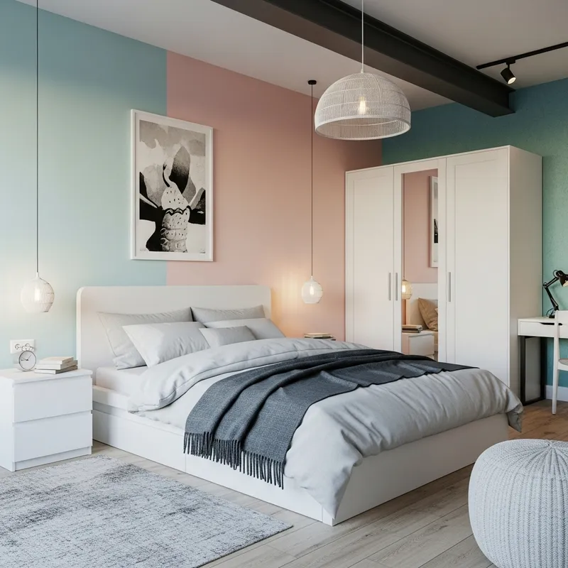 Minimalist Loft Bedroom Interior in Pastel Tones | Modern Design Ideas