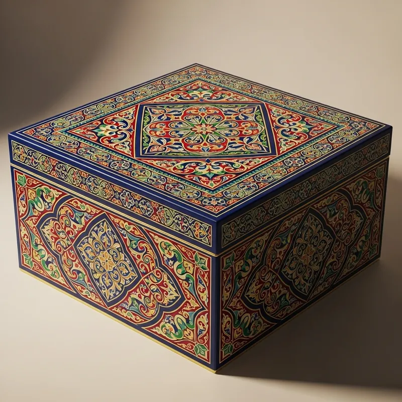 Intricate Kazakh Ornaments Square Box for Ramadan Festivity Intricate Kazakh Ornaments Square Box for Ramadan Festivity