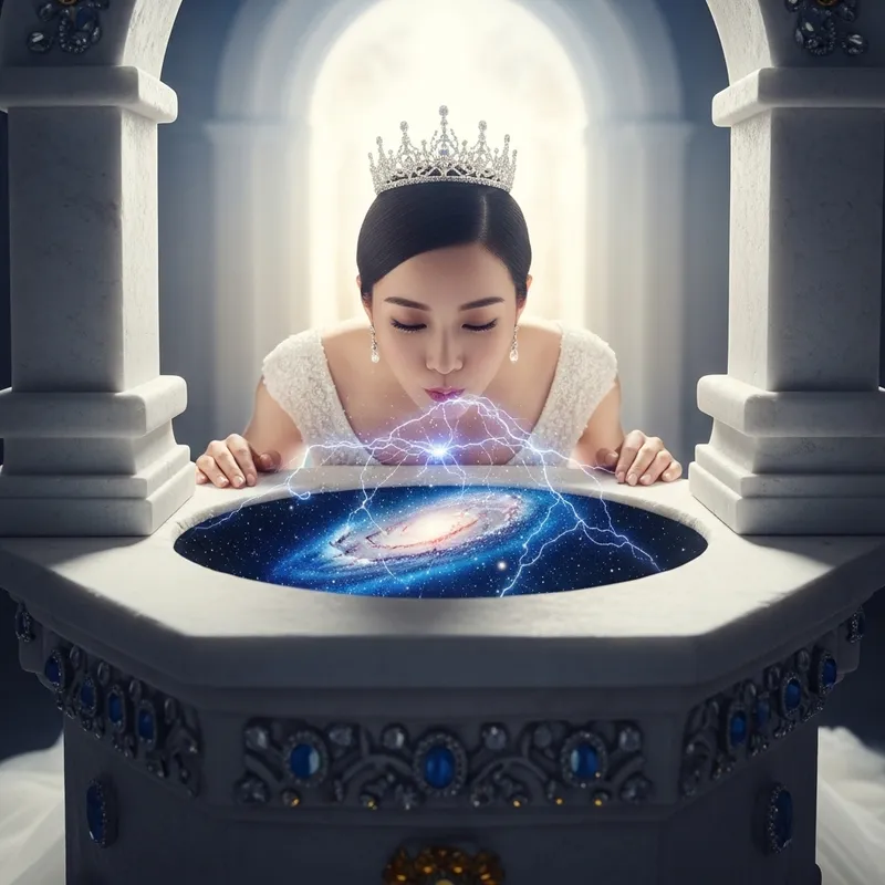 Celestial Bride: Galaxy Illumination in Marble Well