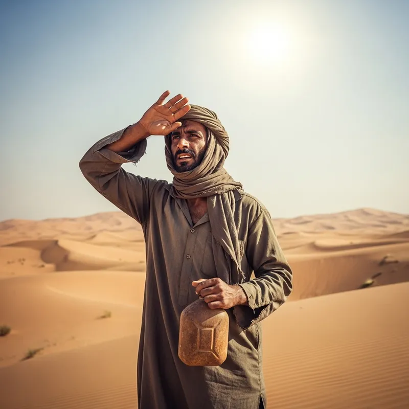 Desperate Man Trapped in Desert Searching for Water