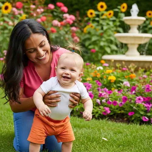 Caucasian Baby Playing with Hispanic Mother in Vibrant Garden
