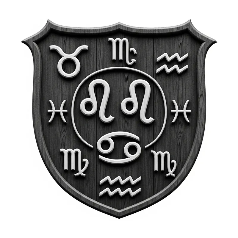 Zodiac Signs Family Crest | Monochrome Wood Carved Design