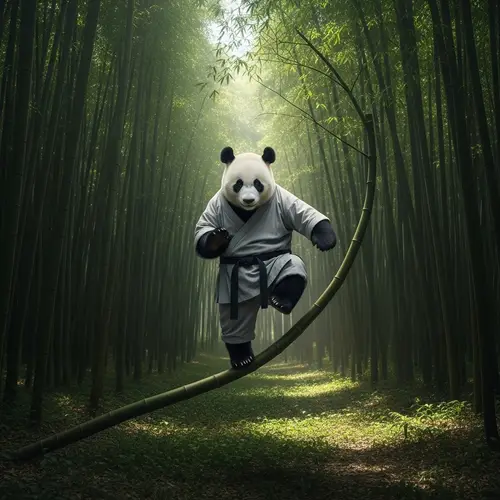 Martial Arts Panda Master in Deep Bamboo Forest | China