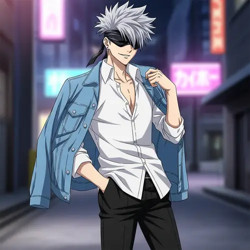 Mysterious Male Anime Character with Silver Hair and Blue Eyes