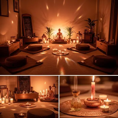 Tranquil Meditation Room with Copper Tones | Peaceful Oasis