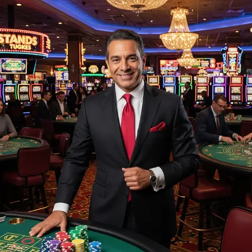 Hispanic Man in Black Suit at Casino | High Rolling Glamour