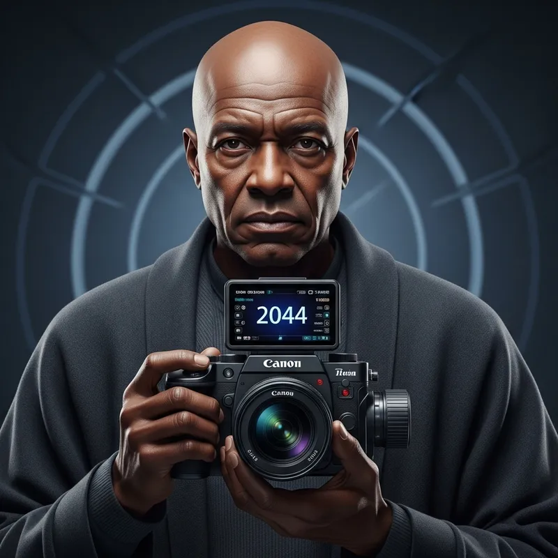 Older Black Photographer in Futuristic Setting | Canon Camera 2044 Older Black Photographer in Futuristic Setting | Canon Camera 2044