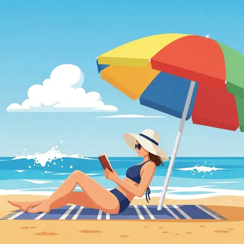 Young Woman in Modest Two-Piece Swimsuit Enjoying Beach