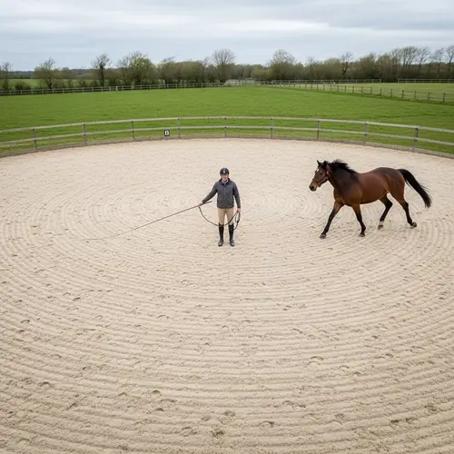 Round Training Ring with Horse Trainer and Spiraling Horse