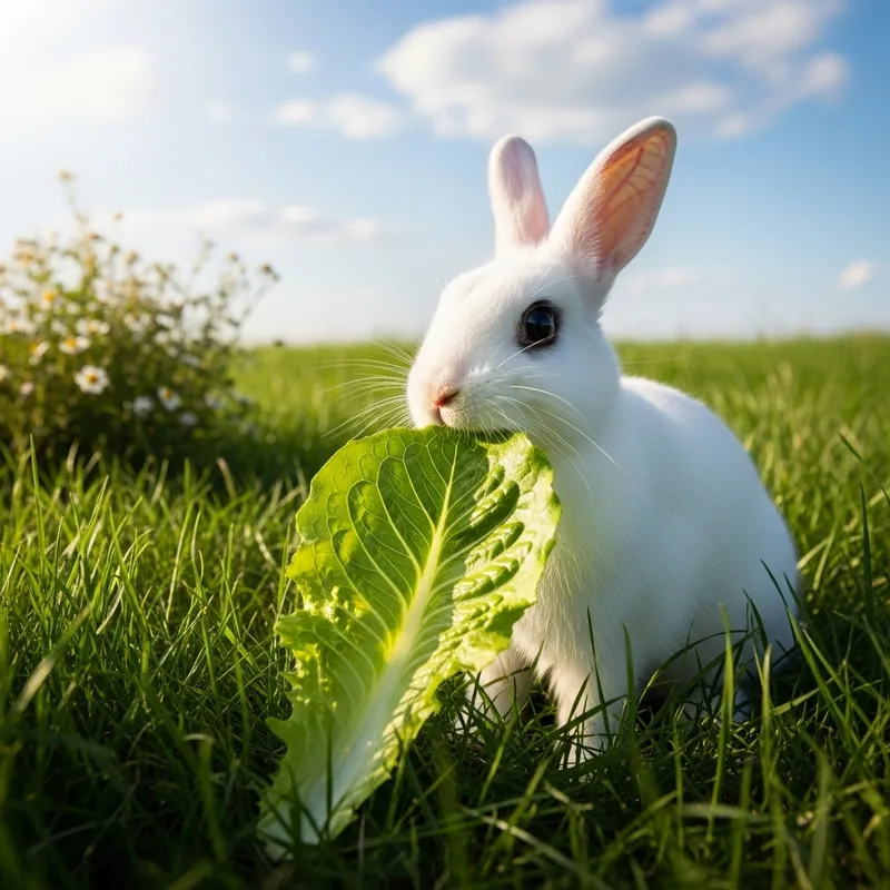 White Rabbit Enjoying Fresh Lettuce